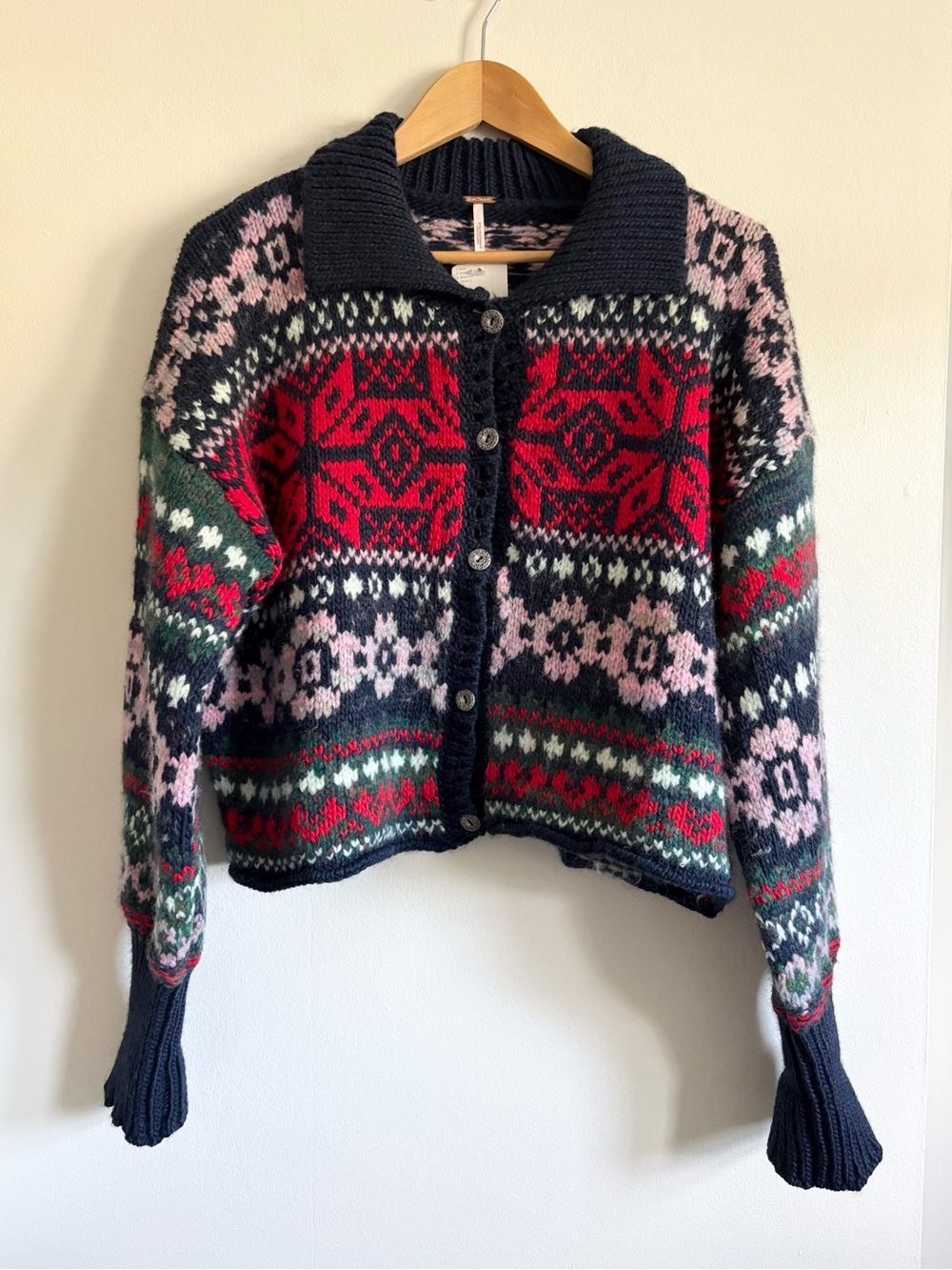 Free People Snowdrift Fairisle Knit Collar Cardigan NEW - Picture 4 of 8